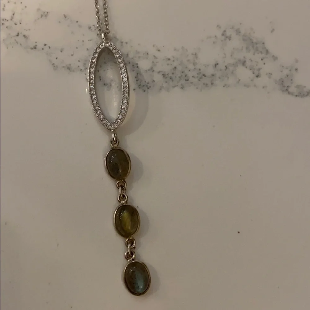 Silver (A) CZ Oval Pendant with druzy drop stones